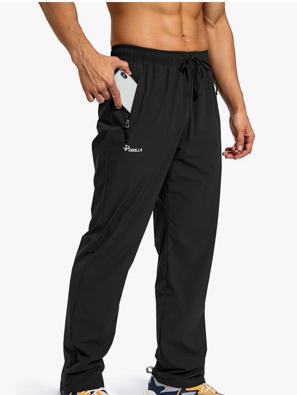 Pudolla Men's Black Athletic Joggers with Zipper Pockets XL black